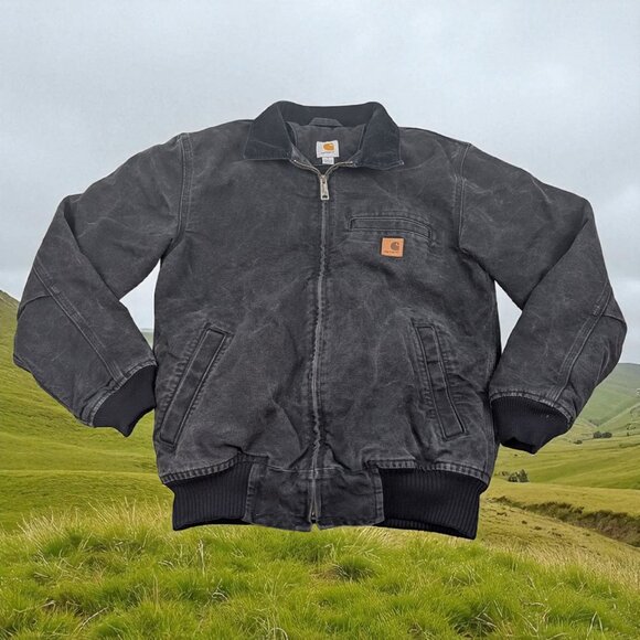 Vintage Carhartt Black Work Jacket Quilted Lined Distressed Small 101228 201 - Picture 1 of 12